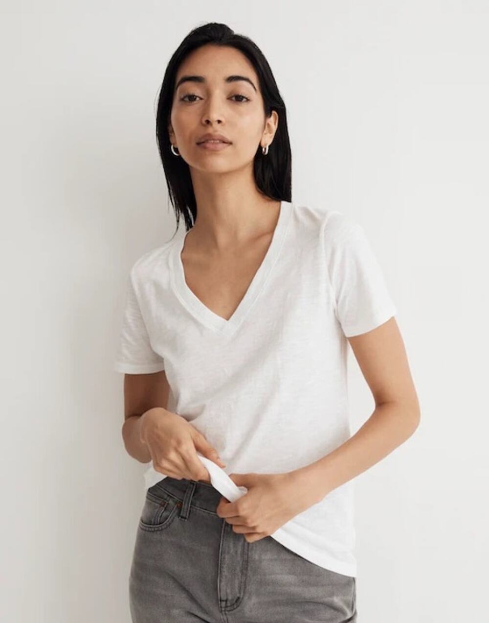 Madewell Whisper Soft Cotton Short Sleeve V Neck White T Shirt Tee Size 2X